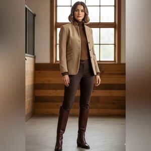 Ralph Lauren Tan Wool Blazer with Leather Collar